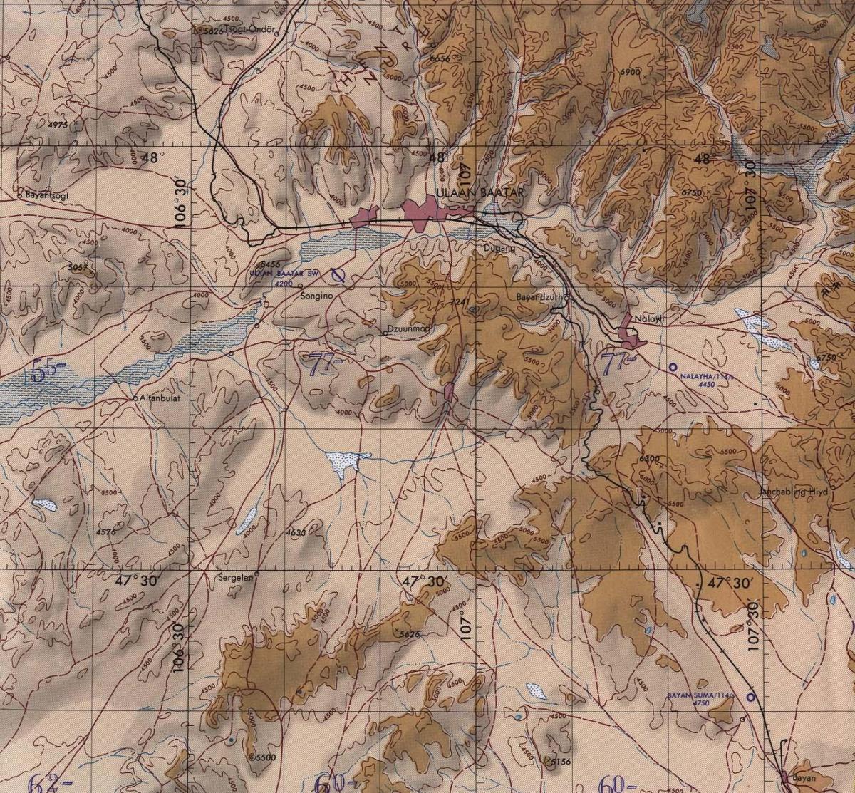 ramani ya Mongolia topographic